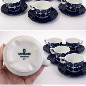 Schönwald Germany 21 Blue and White Floral Teacup and Saucer Set